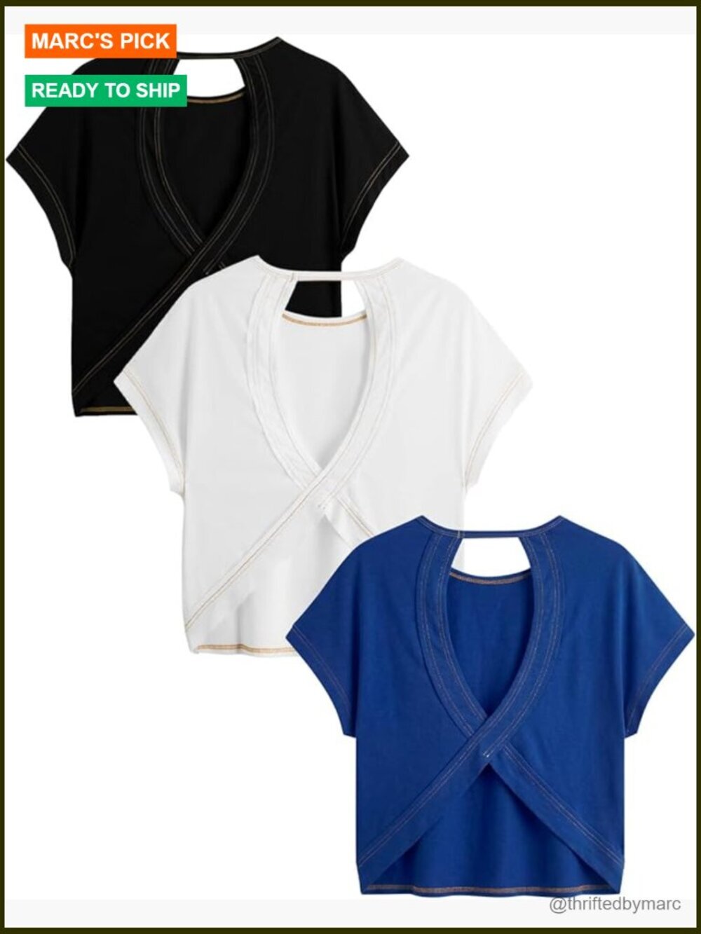 3 Pack Open Back T-Shirts Criss Cross Cut Out Short Sleeve Crewneck Tops